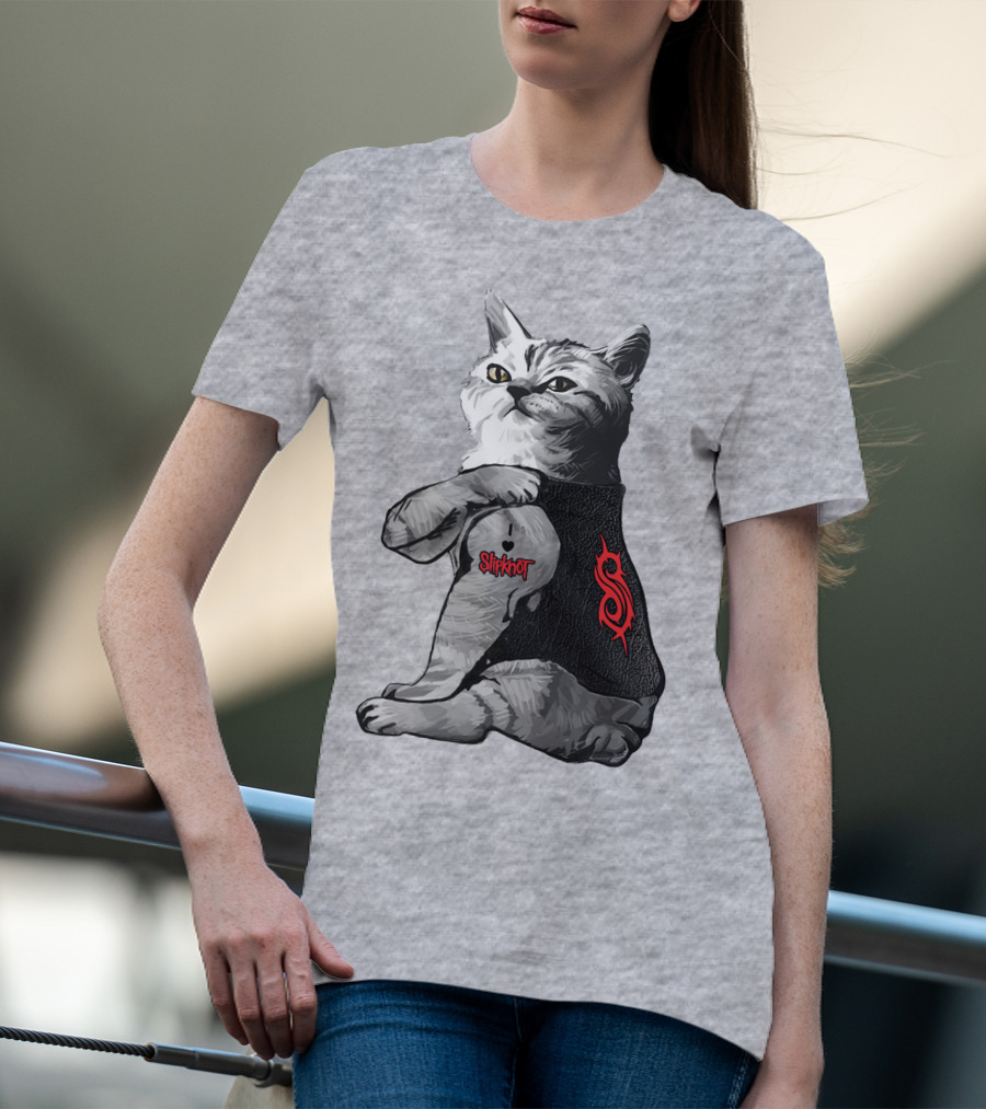 Slipknot Cat With Logo And Heart Tattoo T-Shirt