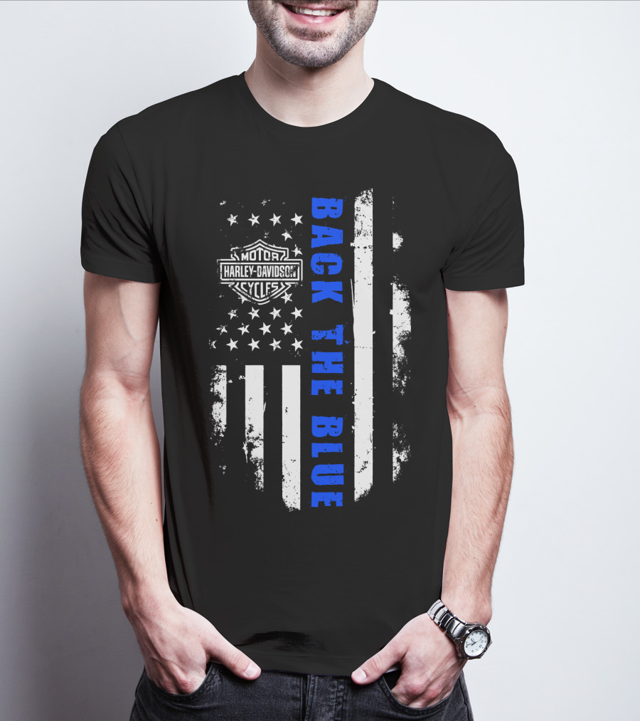 Motorcycles Harley Back The Blue Flag T-Shirt