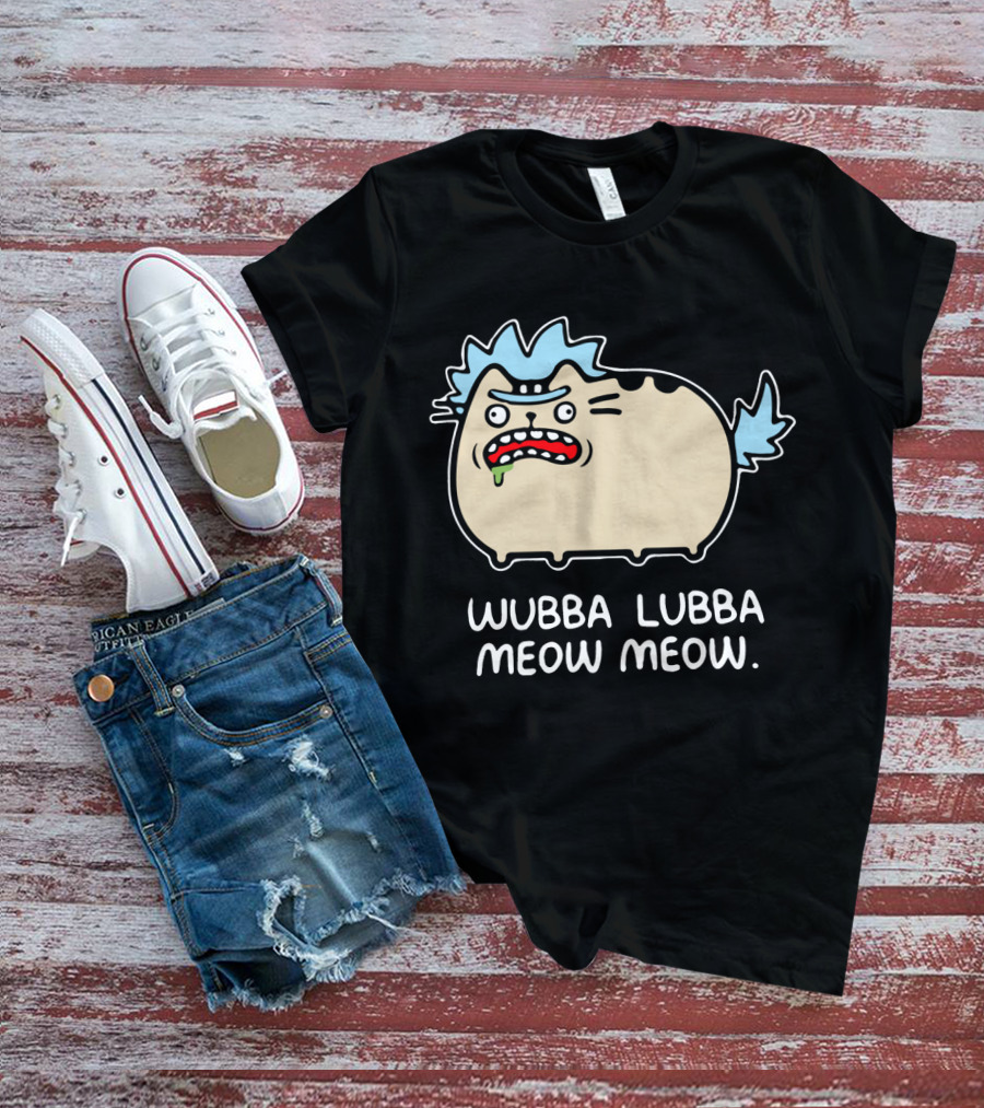 Rick And Morty Pusheen Wubba Lubba Meow Meow Cute Mashup T-Shirt