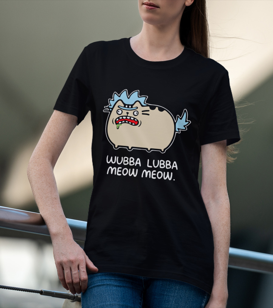 Rick And Morty Pusheen Wubba Lubba Meow Meow Cute Mashup T-Shirt