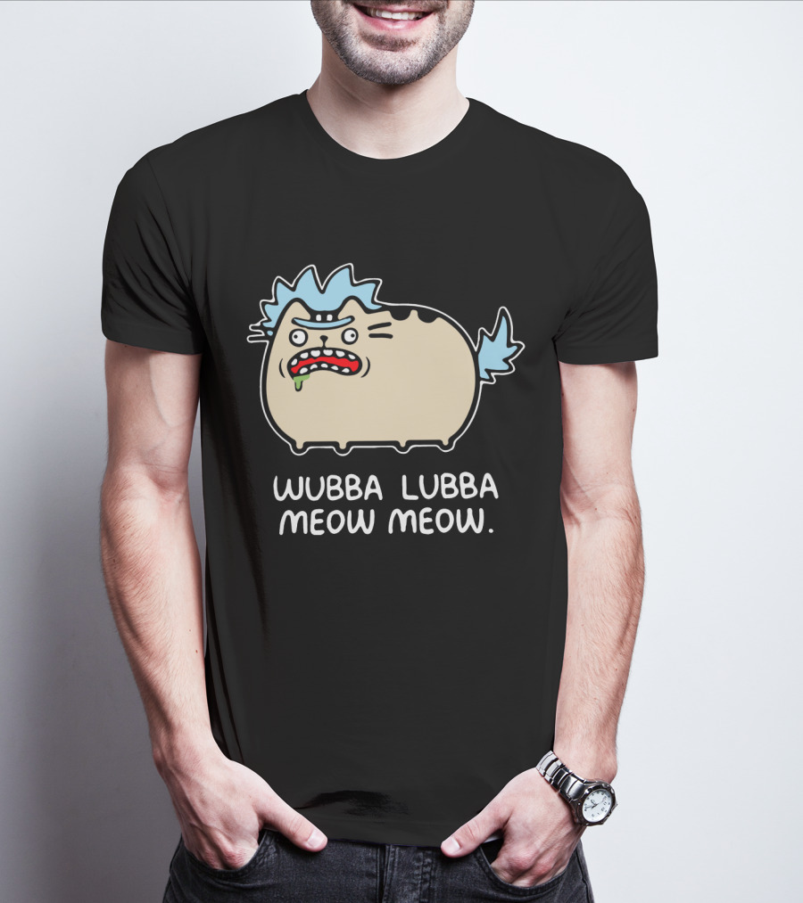 Rick And Morty Pusheen Wubba Lubba Meow Meow Cute Mashup T-Shirt