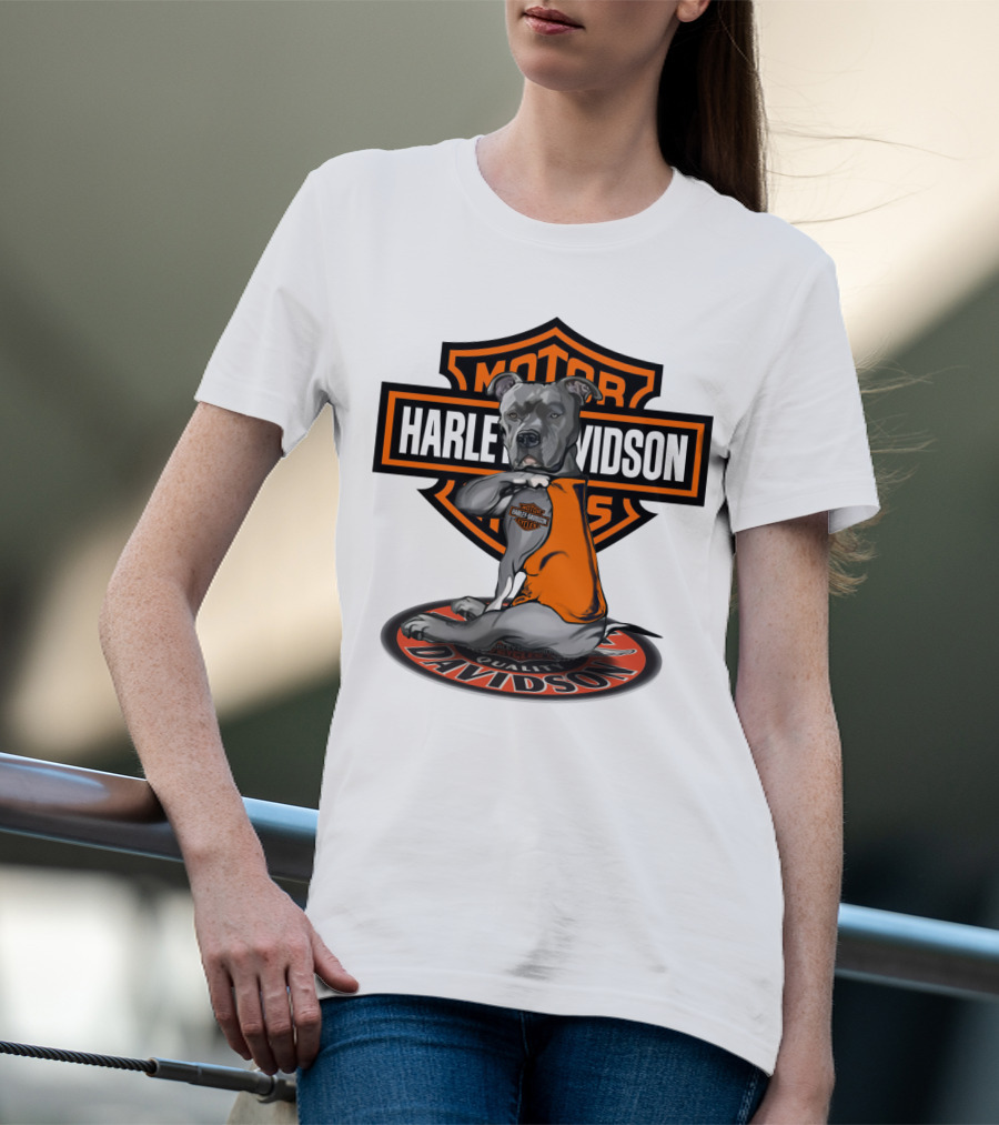 Harley Davidson Motor Cycles Pitbull Dog T-Shirt