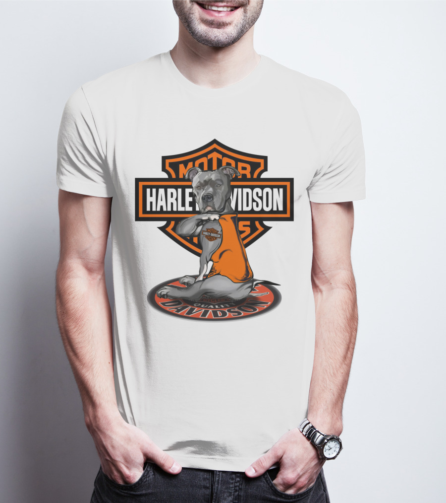 Harley Davidson Motor Cycles Pitbull Dog T-Shirt