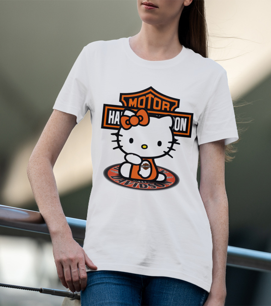 Harley Davidson Hello Kitty Motorcycles Logo Collaboration T-Shirt