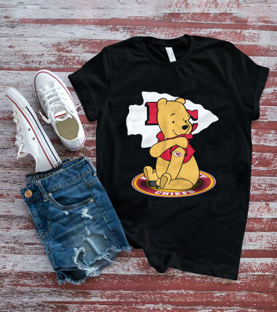 Pooh Character Chiefs KC Arrowhead Logo Circle T-Shirt