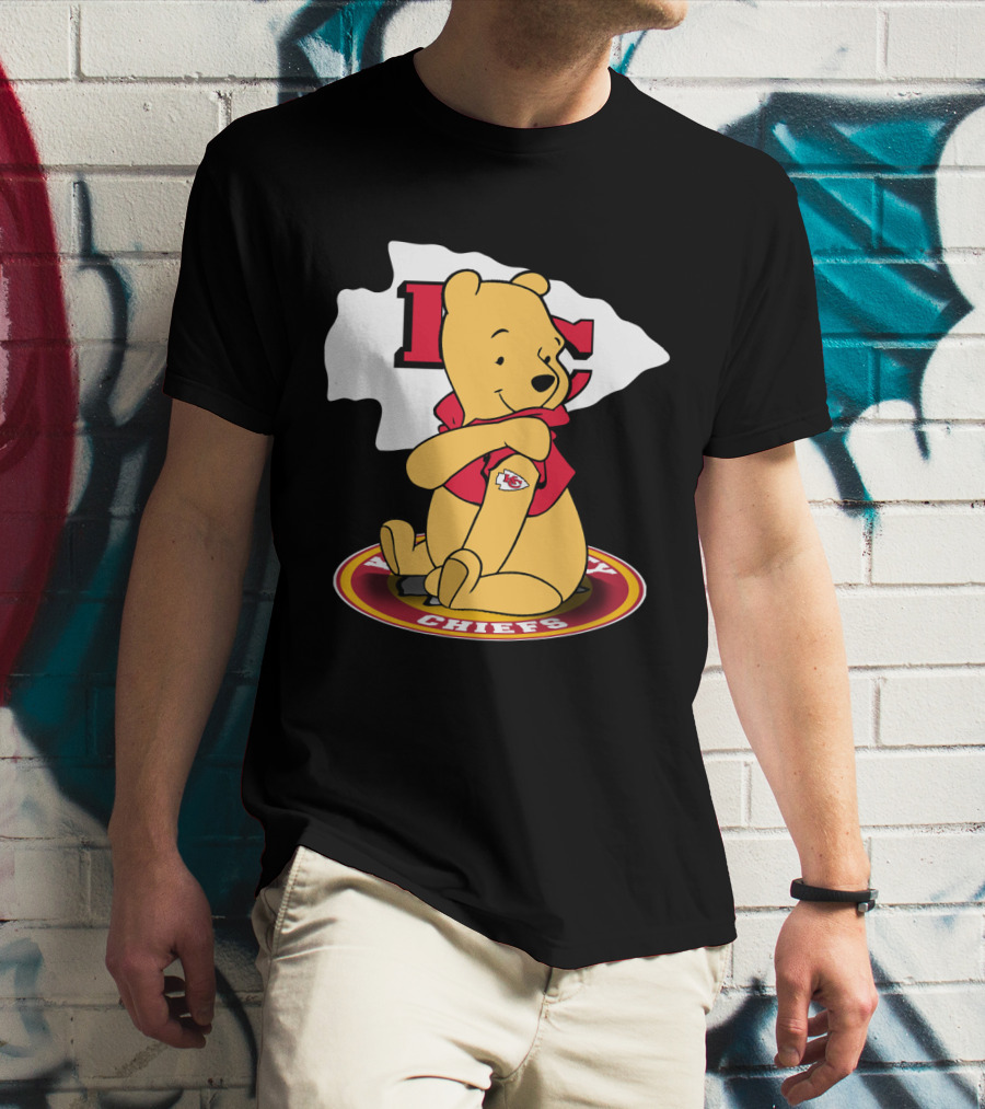 Pooh Character Chiefs KC Arrowhead Logo Circle T-Shirt