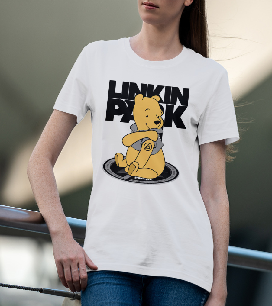 Linkin Park Pooh Bear Cuddling With Iconic T-Shirt