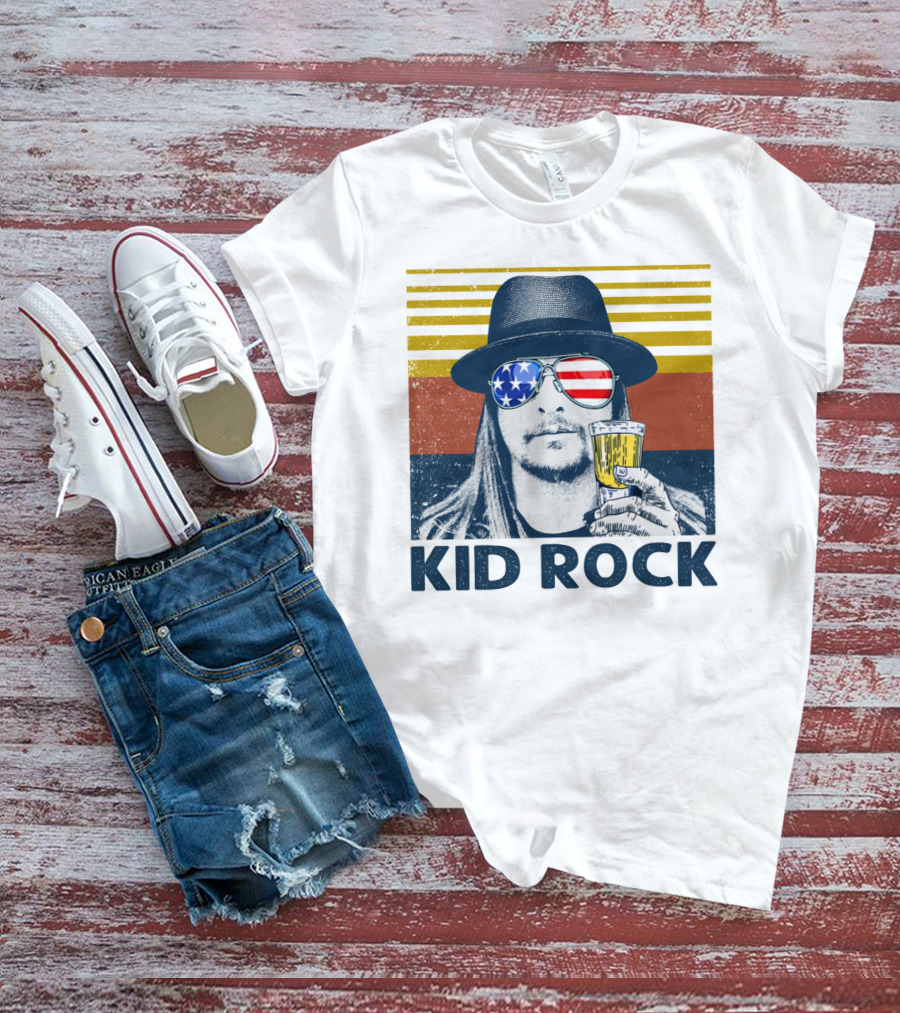 Kid Rock American Flag Sunglasses And Beer T-Shirt