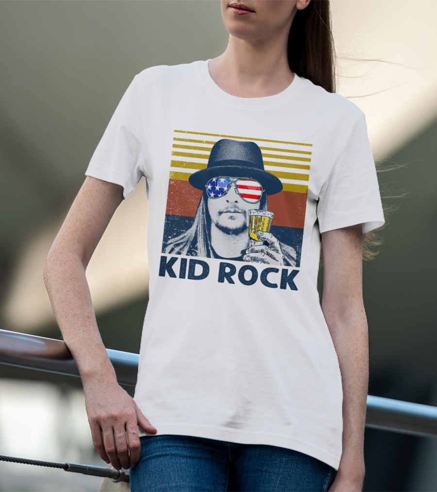 Kid Rock American Flag Sunglasses And Beer T-Shirt
