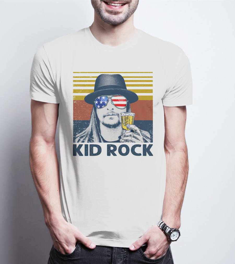 Kid Rock American Flag Sunglasses And Beer T-Shirt