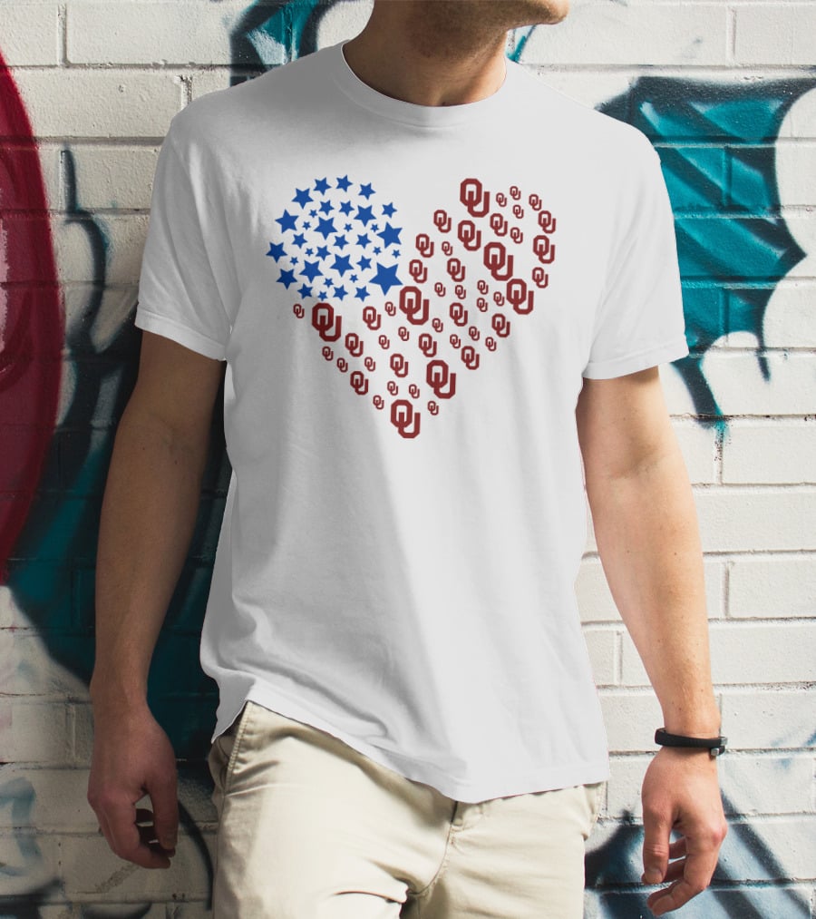 Heartflag Ncaa Oklahoma Stars And Ou Logos Usa Flag T-Shirt