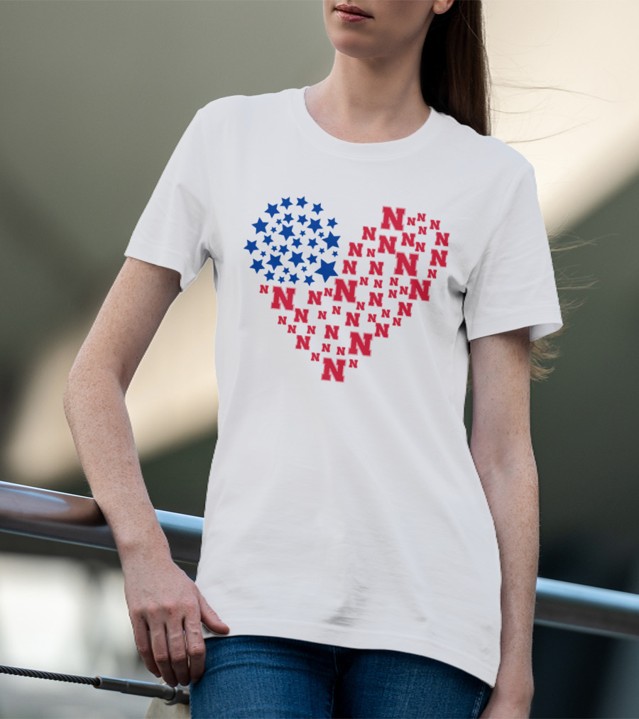 Heartflag Ncaa 19 Nebraska Red N Blue Stars T-Shirt