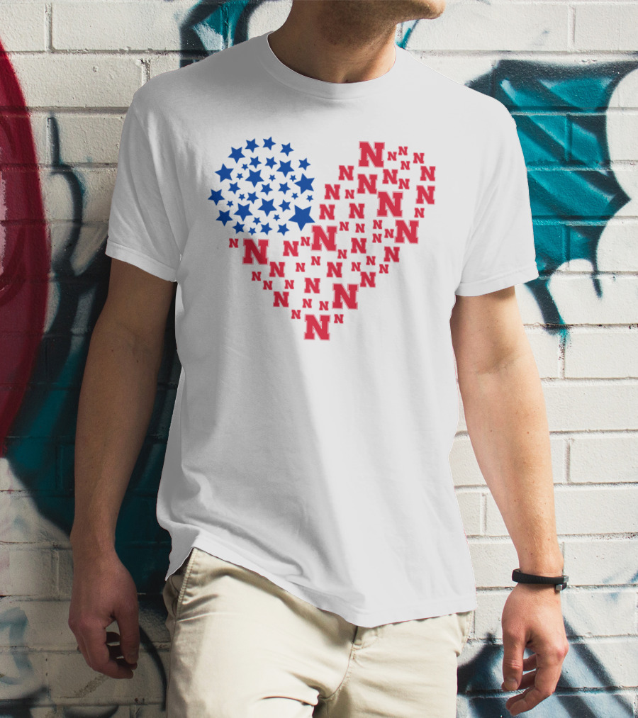 Heartflag Ncaa 19 Nebraska Red N Blue Stars T-Shirt