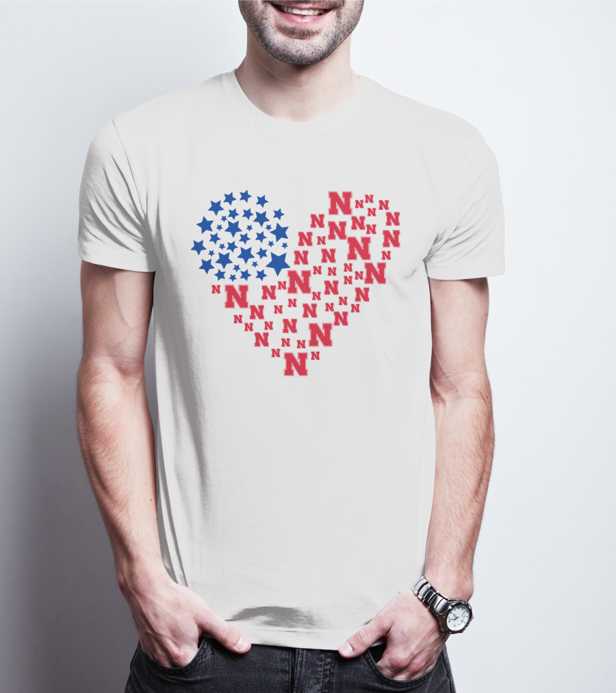Heartflag Ncaa 19 Nebraska Red N Blue Stars T-Shirt