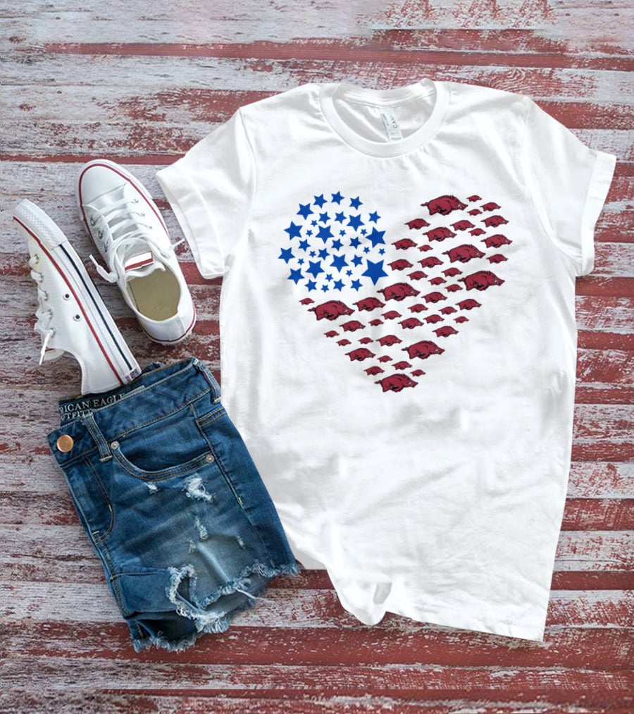 Arkansas Razorbacks Heart Flag Ncaa 22 Stars And Hogs T-Shirt