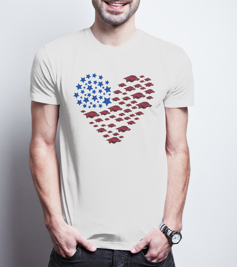 Arkansas Razorbacks Heart Flag Ncaa 22 Stars And Hogs T-Shirt