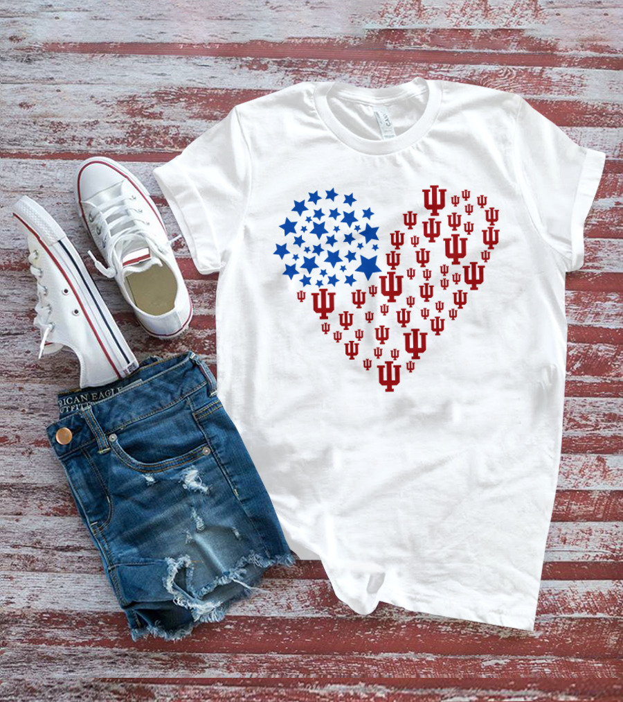 Heartflag Indiana University Stars And Iu Logo Ncaa T-Shirt