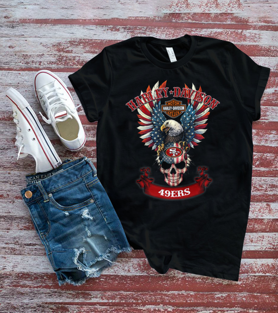 Harley Davidson 49ers Nfl Motor Cycles Eagles Flags Skulls T-Shirt