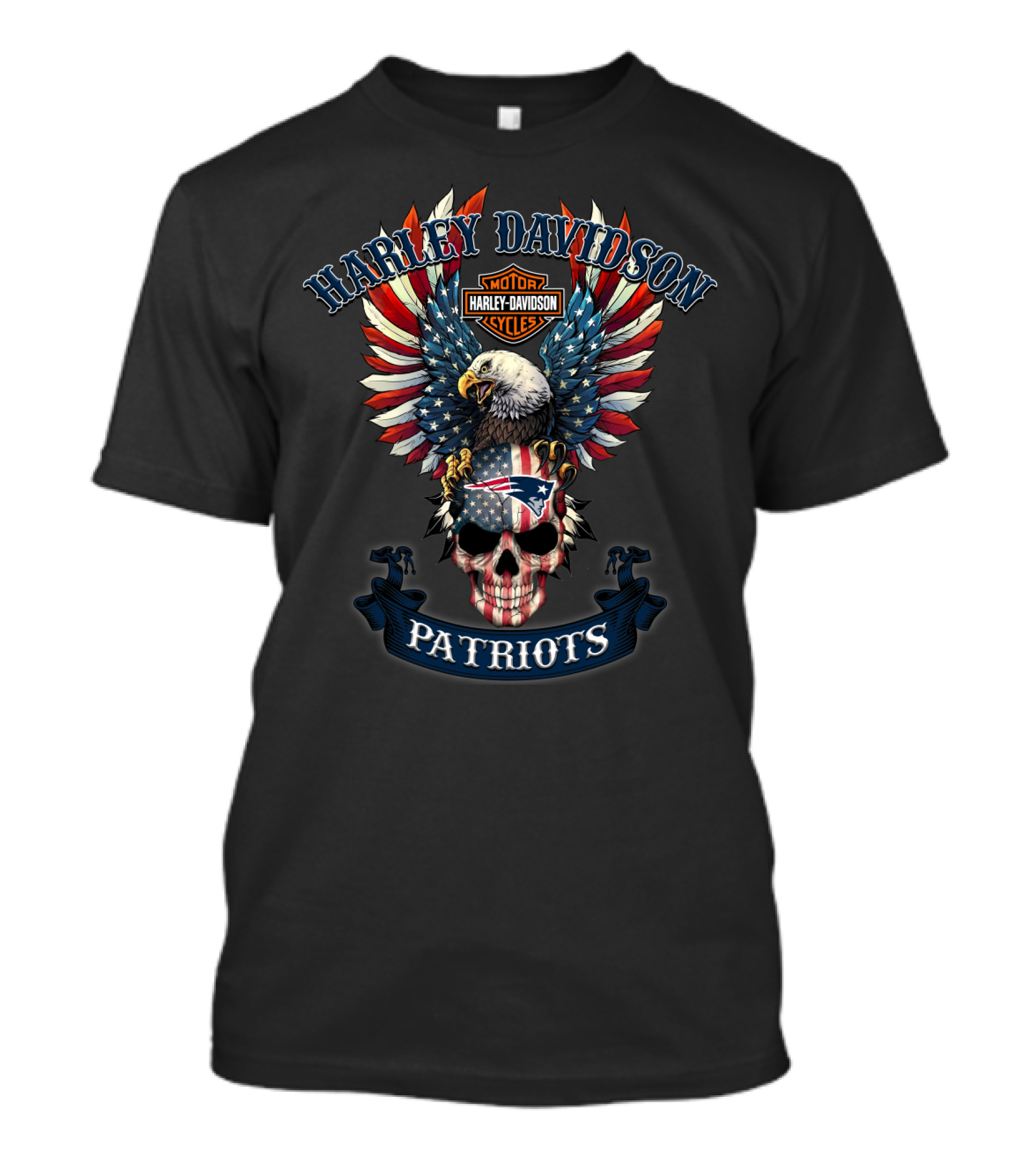 Harley Davidson Motor Cycles Patriots Eagle Skull T-Shirt