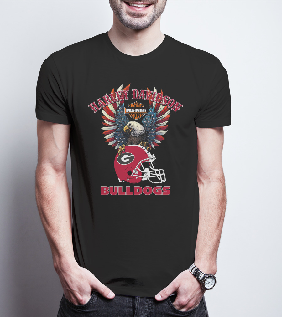 Harley Davidson Motorcycles Bulldogs Ncaa Georgia Football Helmet Eagle Wings T-Shirt