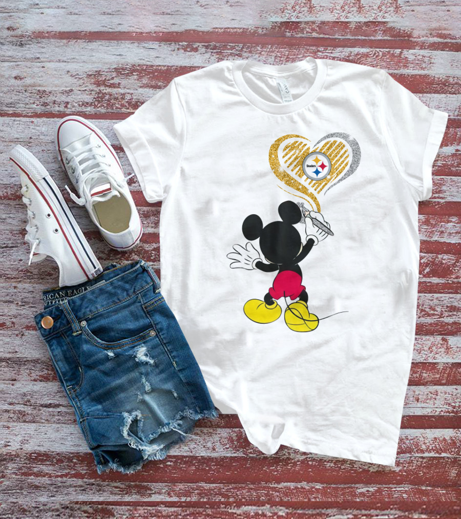 Mickey Mouse Heart Art Pittsburgh Steelers T-Shirt
