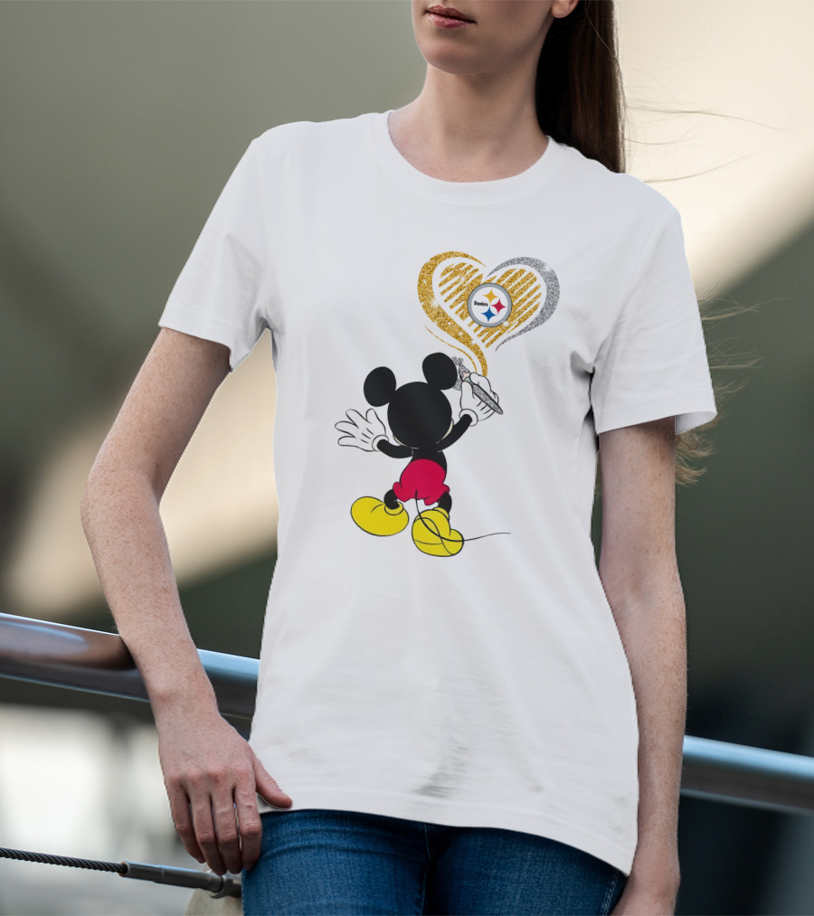 Mickey Mouse Heart Art Pittsburgh Steelers T-Shirt