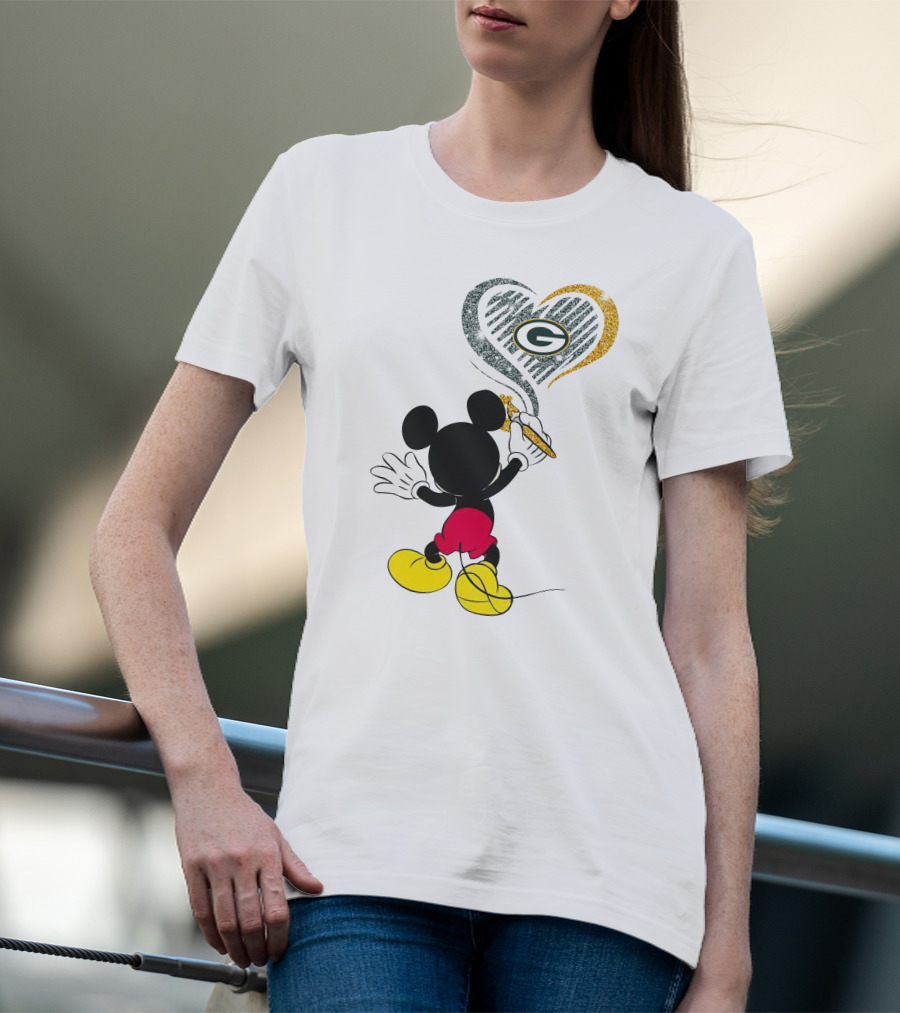 Mickey Mouse Painting Green Bay Packers Heart T-Shirt