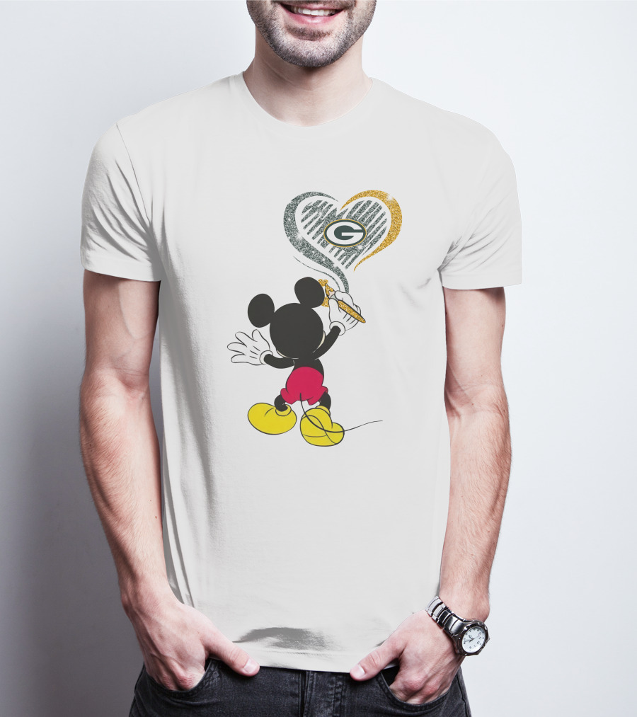 Mickey Mouse Painting Green Bay Packers Heart T-Shirt