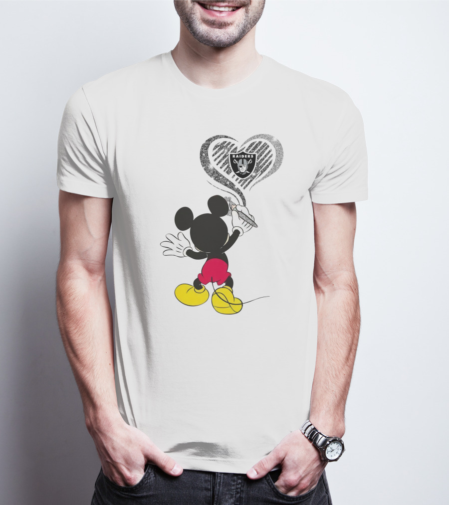 Mickey Mouse Raiders Heart Sketch 23-Oakland Raiders T-Shirt