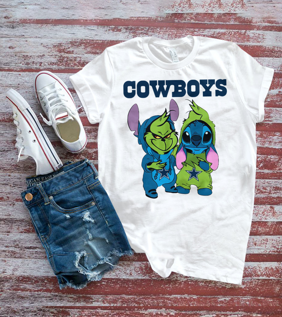 Cowboys Disney NFL Stitch Grinch Character Mashup T-Shirt