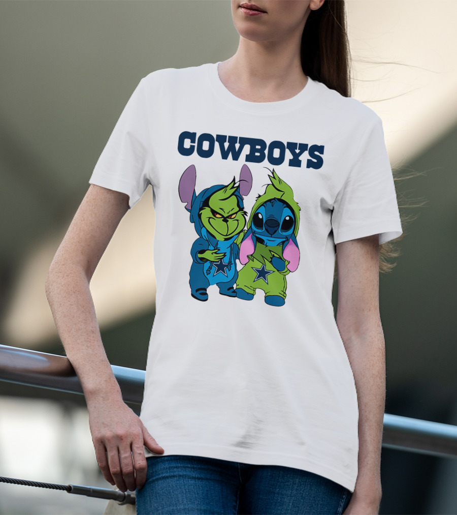 Cowboys Disney NFL Stitch Grinch Character Mashup T-Shirt