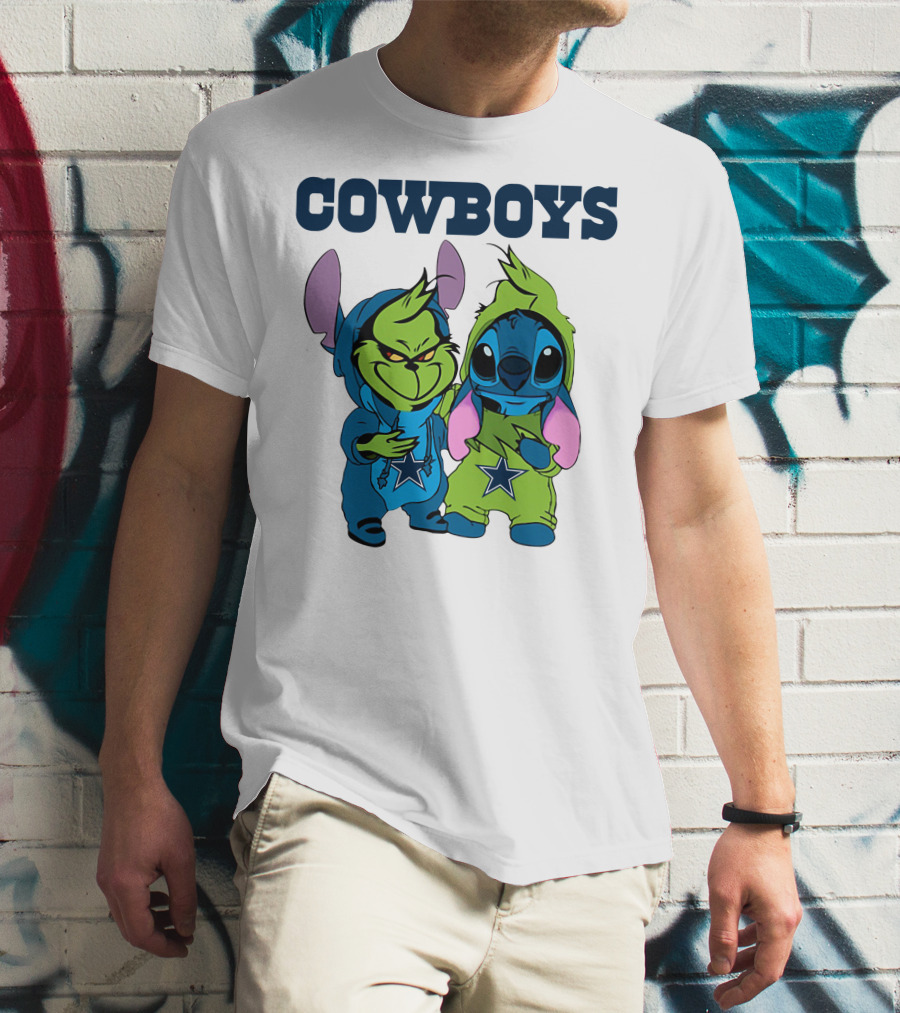 Cowboys Disney NFL Stitch Grinch Character Mashup T-Shirt
