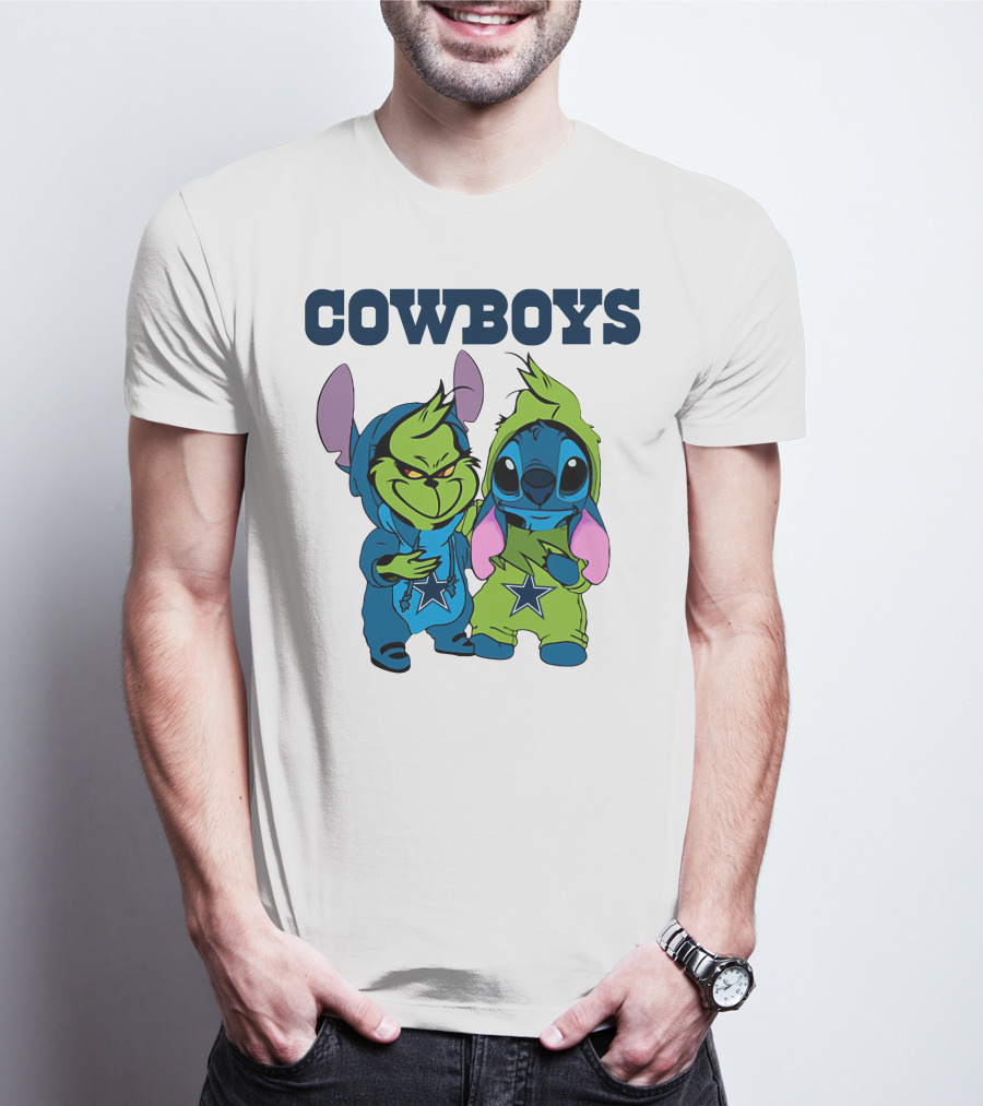 Cowboys Disney NFL Stitch Grinch Character Mashup T-Shirt