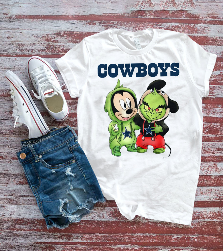 Cowboys Mickey Mouse And Grinch Collaboration Football Fan Style T-Shirt