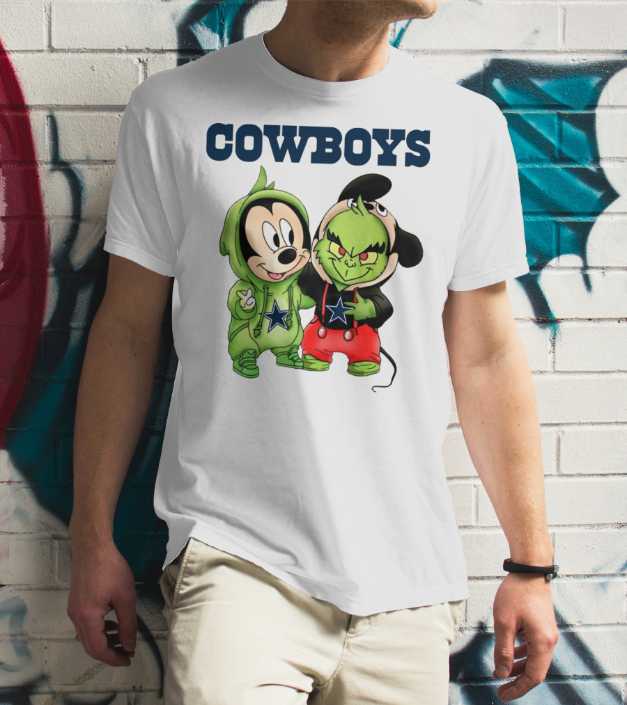 Cowboys Mickey Mouse And Grinch Collaboration Football Fan Style T-Shirt