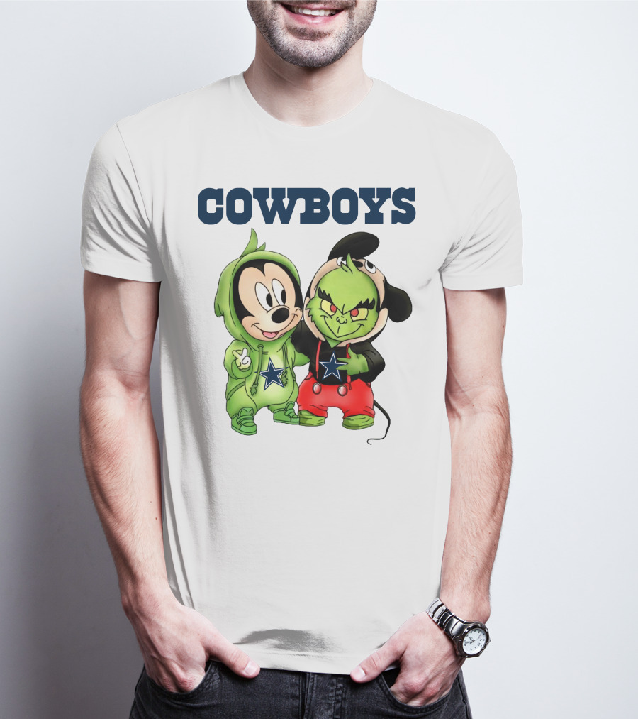 Cowboys Mickey Mouse And Grinch Collaboration Football Fan Style T-Shirt