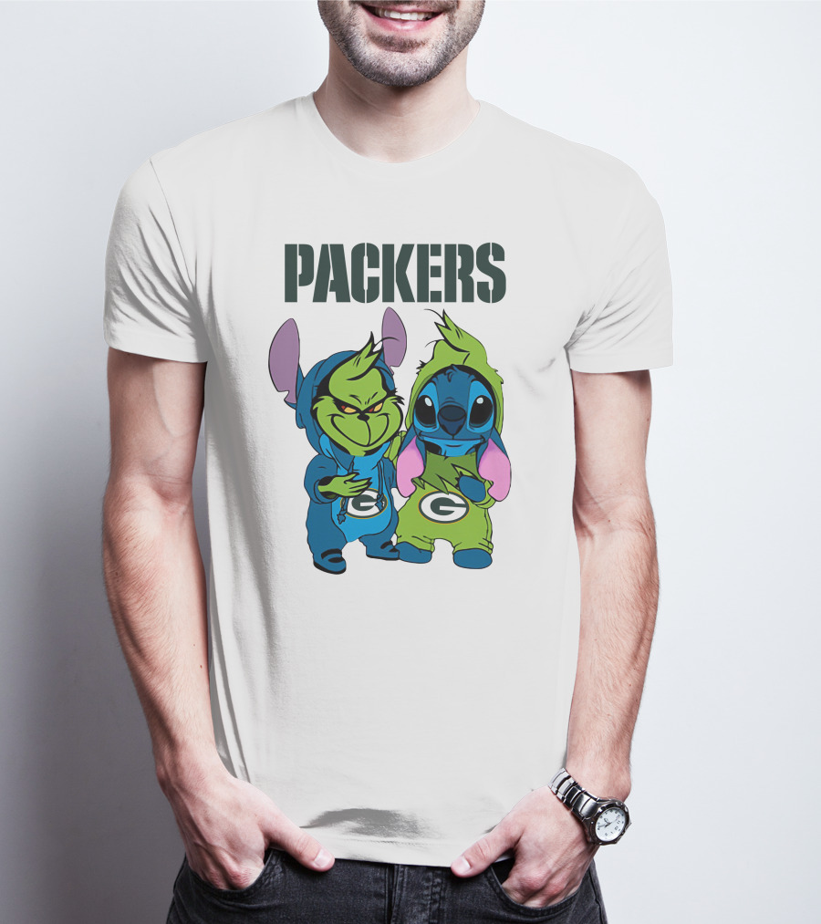 Packers Grinch And Stitch Green Bay Football Crossover T-Shirt