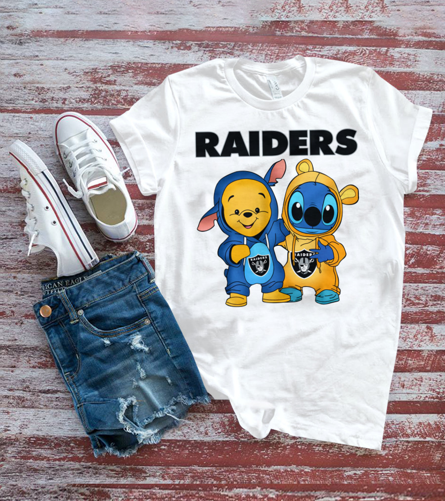 Raiders Pooh-Stitch Crossover Nfl Team Logos T-Shirt
