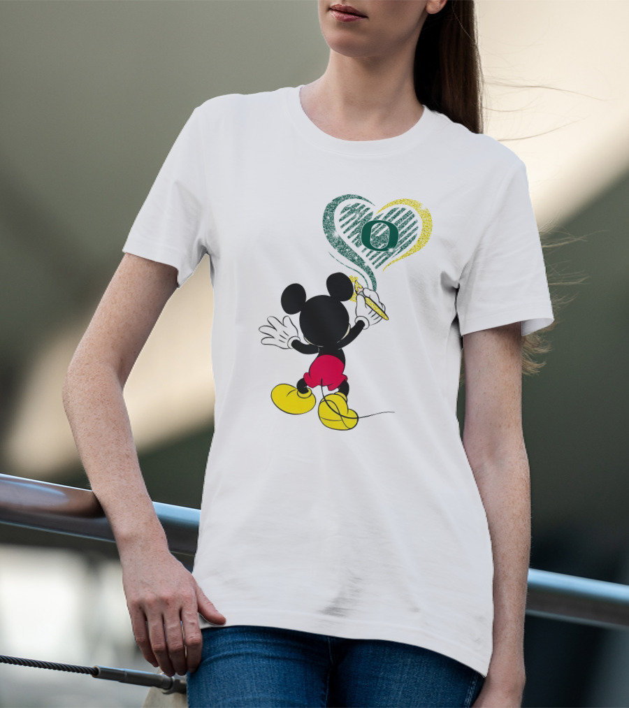 Mickey Mouse Draws Oregon Ducks Heart With Number T-Shirt