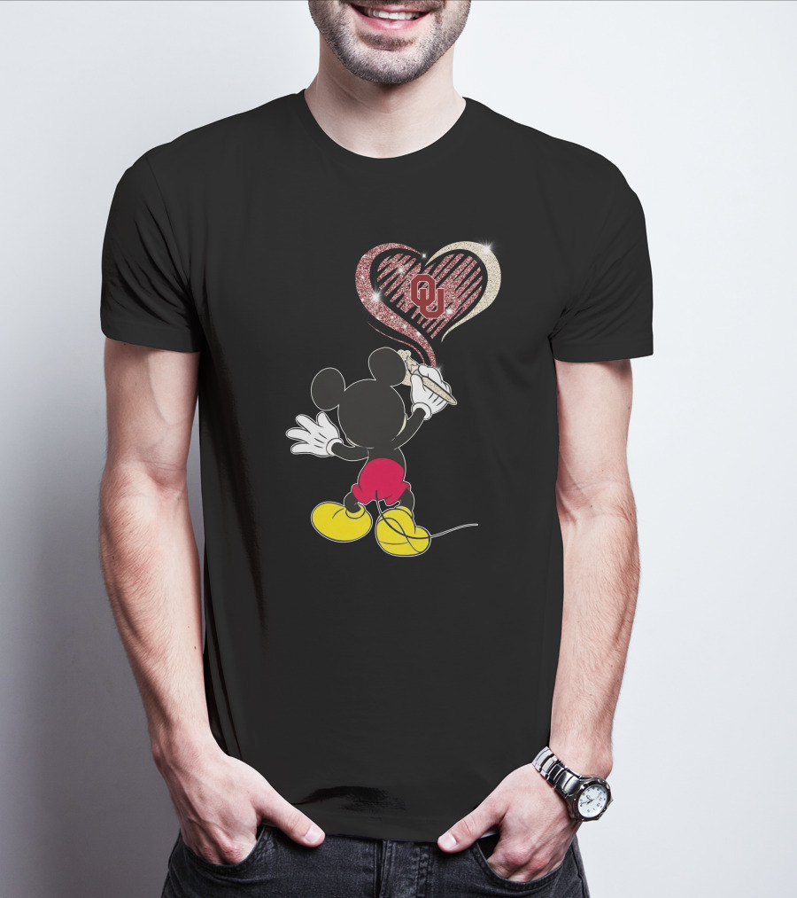 Mickey Draws Ou Heart For Oklahoma Sooners Fans T-Shirt