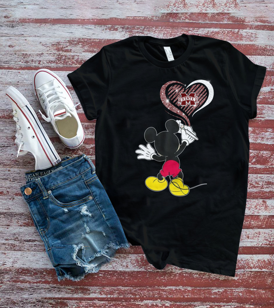 Mickey Mouse Drawing Heart Mississippi State Bulldogs T-Shirt