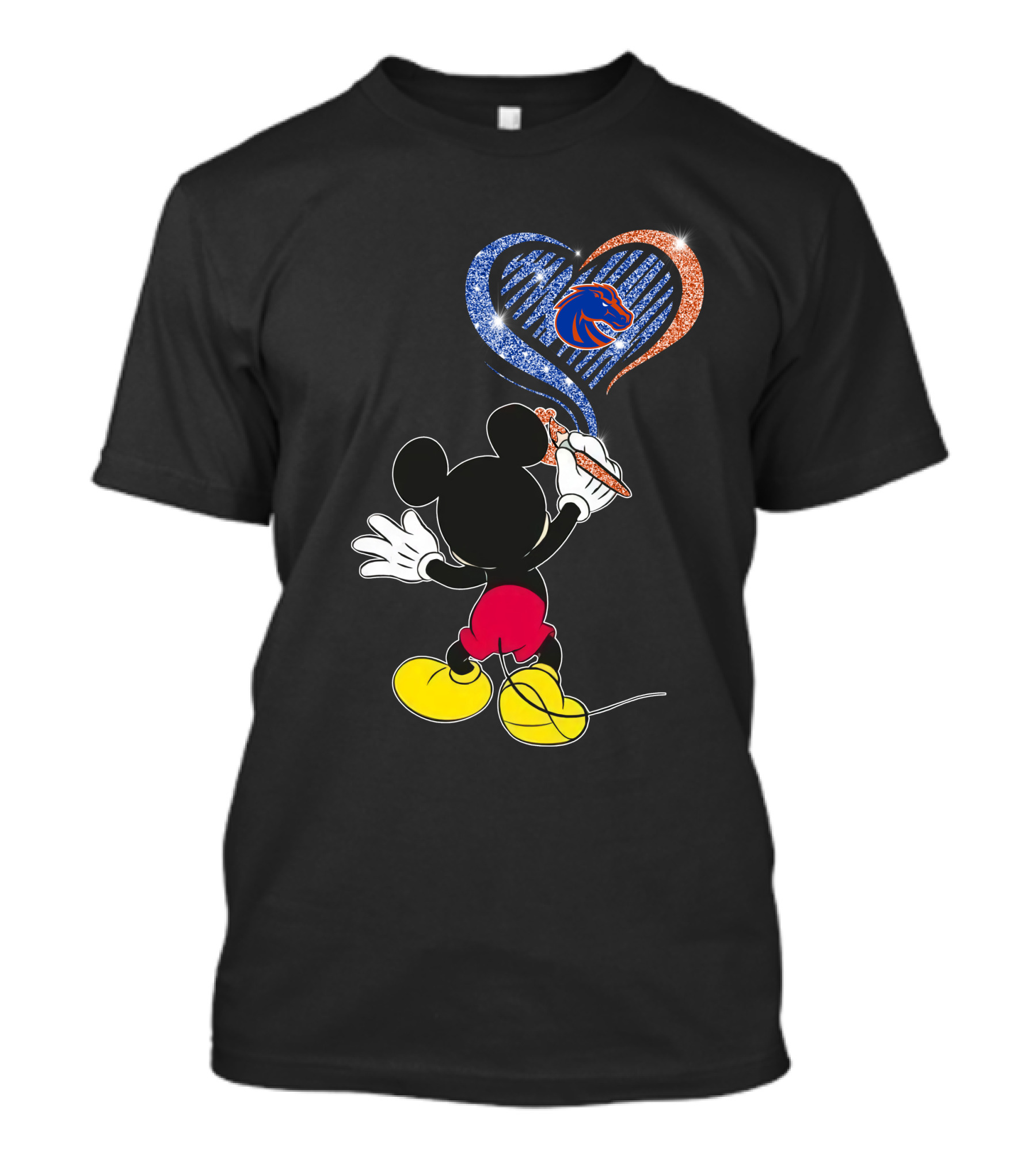 Mickey Painting Blue And Orange Heart Boise State Broncos T-Shirt