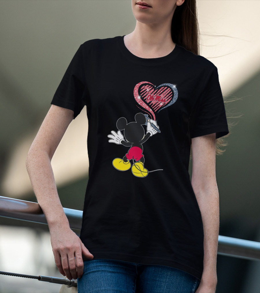 Ole Miss Rebels Heart Design Featuring Iconic Mouse Character T-Shirt