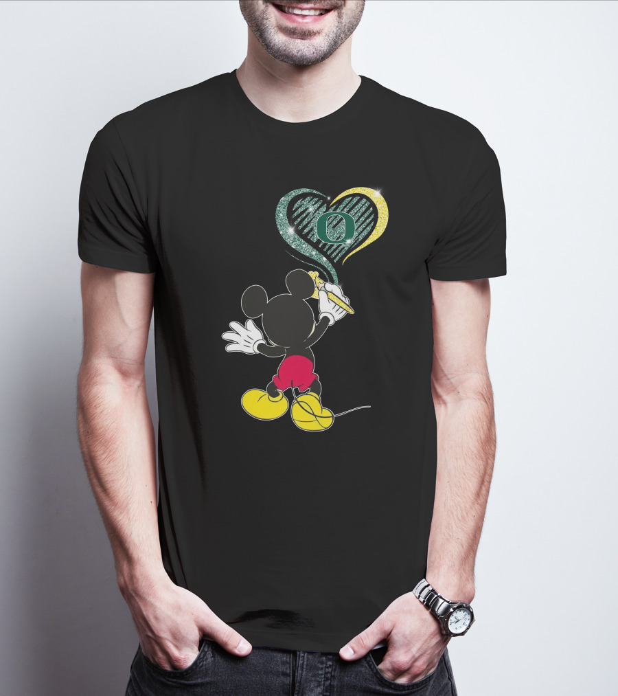 Mickey Mouse Drawing Oregon Ducks Heart T-Shirt
