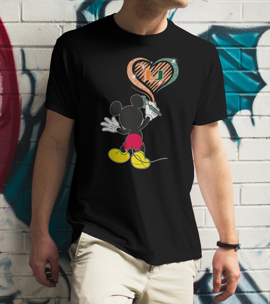 36 Miami Hurricanes Heart U Vintage Mouse T-Shirt