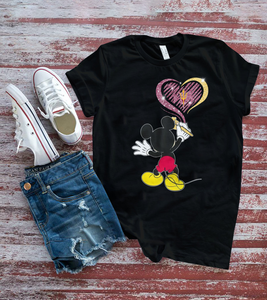 Mickey Mouse Drawing Heart With Arizona State Sun Devils T-Shirt