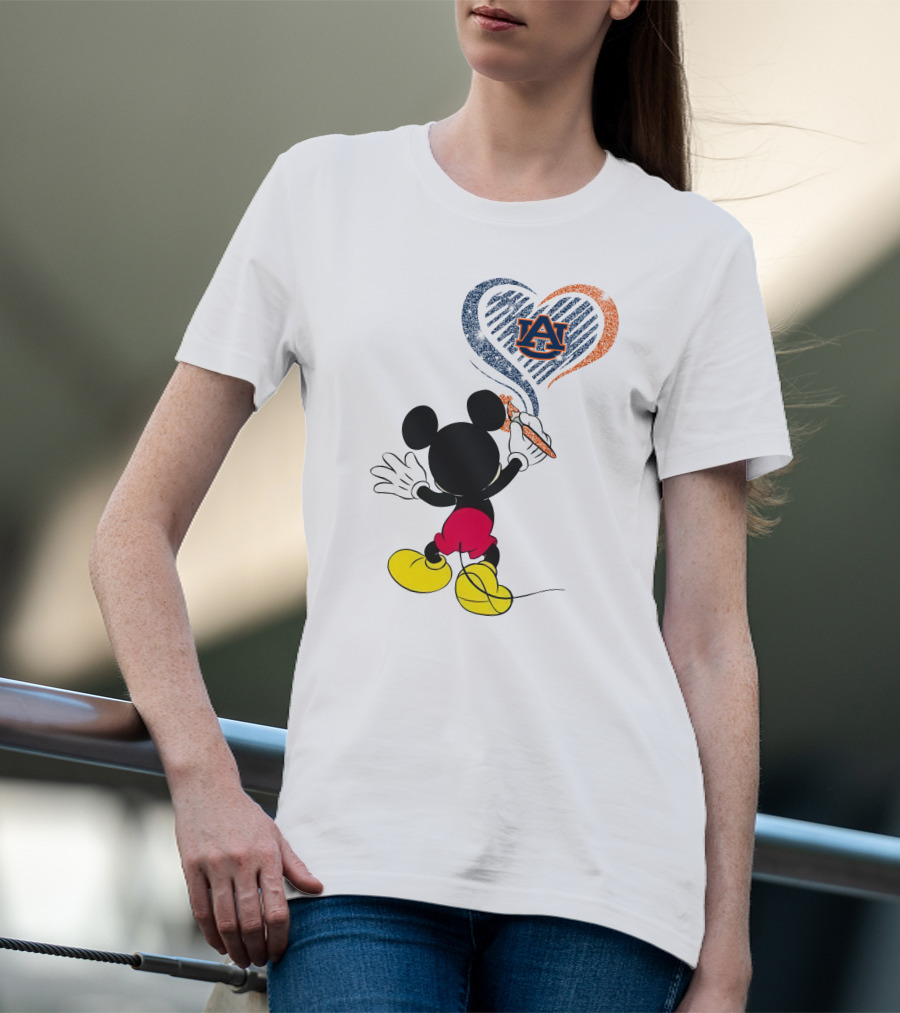 Mickey Mouse Auburn Tigers Heart Drawing T-Shirt