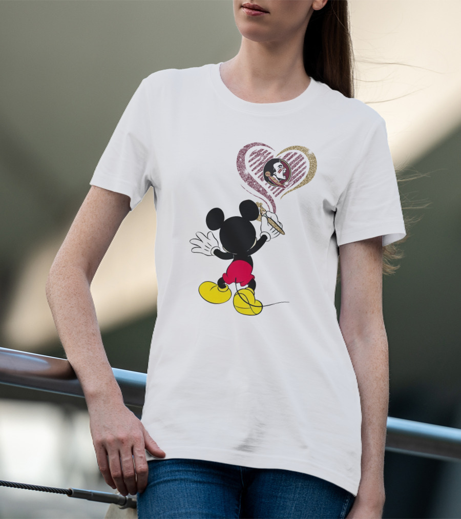 Mickey Florida State Seminoles Heart Logo Art T-Shirt