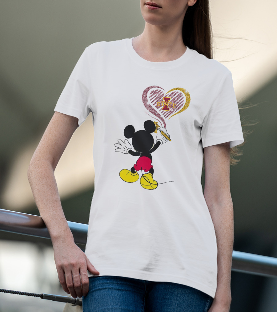 Mickey Mouse Iowa State Heart Drawing T-Shirt