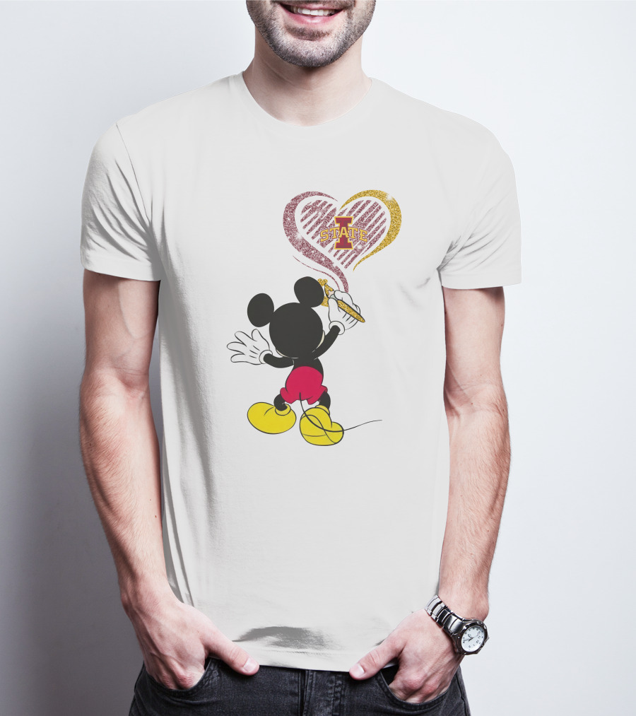 Mickey Mouse Iowa State Heart Drawing T-Shirt